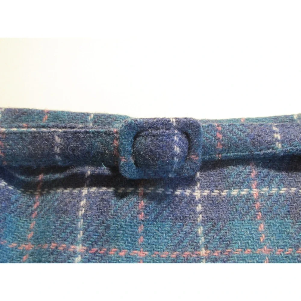 J. CREW Midi Tartan Plaid Skirt Women 14 Blue Wool Blend Belt Academia Old Money